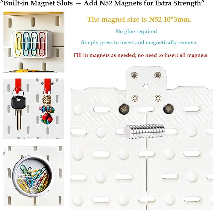Kulle Peg Board,8 Pack Pegboard Wall Organizer,Plastic Pegboard Panels,Easy Install Heavy Duty Peg Board for Walls Home, Gara