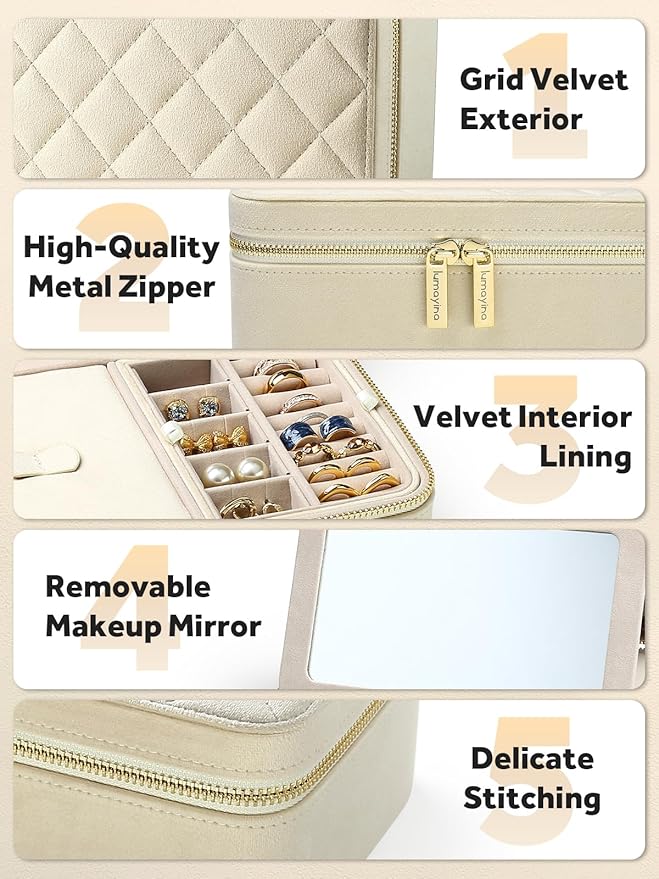 Velvet Travel Jewelry Box with Large Mirror, Double-Layer Jewelry Organizer Case for Women and Girls, Portable Storage Case w