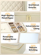 Velvet Travel Jewelry Box with Large Mirror, Double-Layer Jewelry Organizer Case for Women and Girls, Portable Storage Case w
