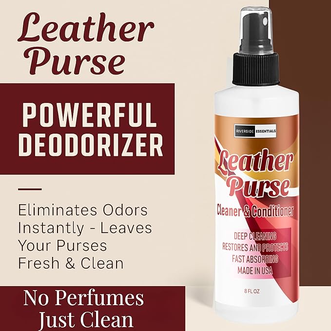 8oz Leather Purse Cleaner & Conditioner – 3-in-1 Spray for Handbags, Designer Bags & Luxury Purses – Deodorizes, Cleans, Cond