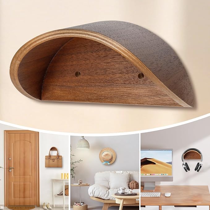 2-Pack Wall-Mounted Wooden Hat Rack| Non-Damage Brim Design Keeps Hat Shape | Wooden Holder with Satin Finish Hooks | Western