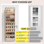 Mefirt 16-20 Pairs Over the Door Shoe Organizer, Clear Pockets Shoe Rack for Closet Door, Hanging Shoe Rack for Boots, Behind