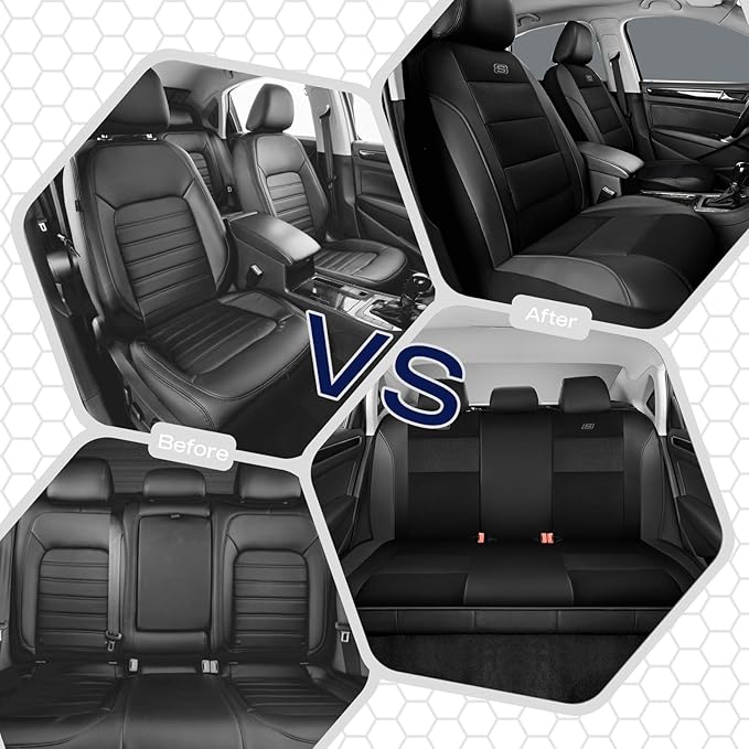 Skechers Aircooled & Memory Foam Seat Covers,Premium Leather with EVA Mesh Car Seat Covers,Seat Cover Full Sets,Airbag Compat