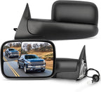 SCITOO Towing Mirrors Compatible With 1998-2001 For Dodge For Ram 1500 1998-2002 For Dodge For Ram 2500 For Ram 3500 A Pair With Power Adjusted Heated No Turn Signal Light Black Housing