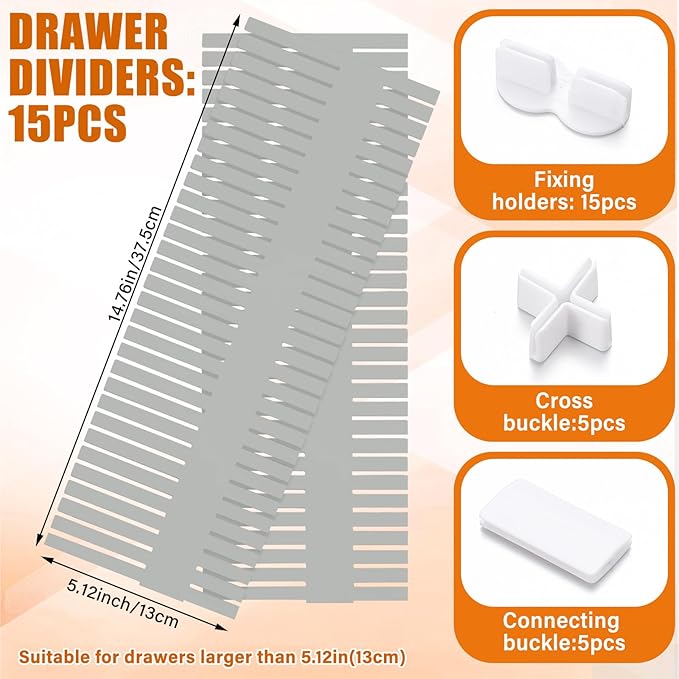 Blosssound 15 Pcs 5.12 Tall Drawer Divider Adjustable Drawer Organizer DIY Ultra Deep Storage Organizer Separator with Fixed 