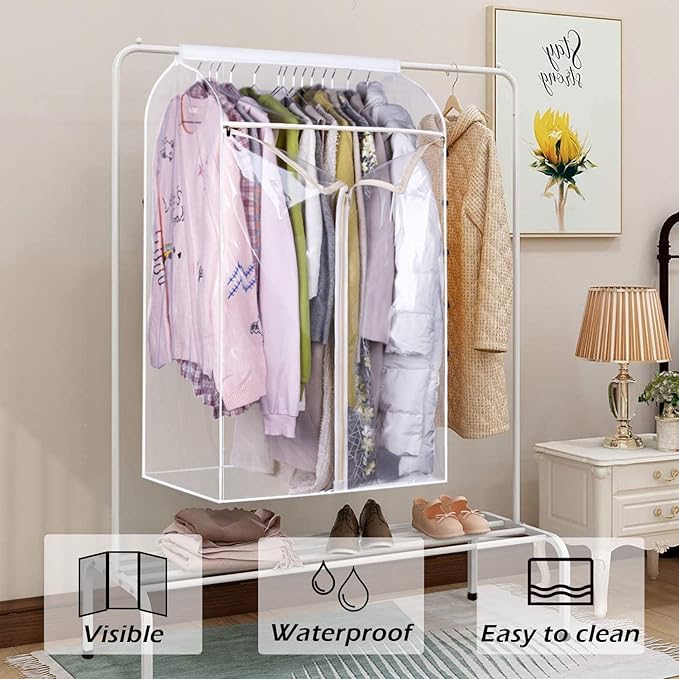 KEETDY 43" Hanging Garment Bags for Closet Storage Large Clear Window Hanging Clothes Storage Garment Rack Cover Coat Protect