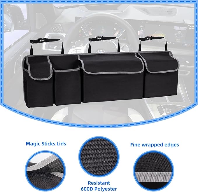 Trunk Organizer - Car Organizer, Car Trunk Organizer, Large Capacity Backseat Trunk Organizers, Collapsible Car Storage Bag wit