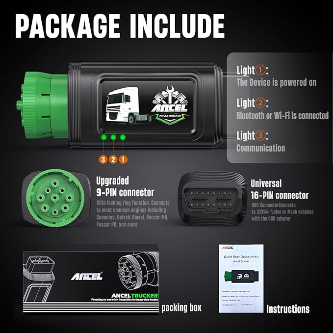 ANCEL HD100 Heavy Duty Truck Scanner with DPF Regen for Cummins & CAT Engines, Bluetooth Diesel Diagnostic Tool with