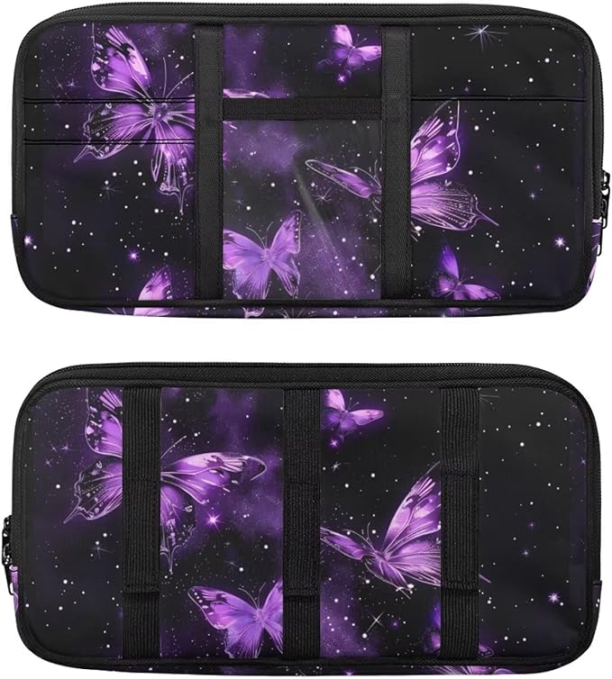 Butterfly Car Sun Visor Organizer Zipper with Picture Holder Tech Pouch Accessories Carry Storage with Multi-Pocket and Adjustable Straps Easy Installation Universal Fit for Most Cars SUV