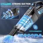 Handheld Vacuum Cordless, 15000PA Strong Suction Hand Held Car Vacuum Cleaner Portable with Multi-Nozzles & Washable Filter, 