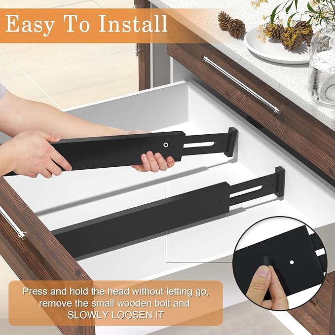 Bamboo Drawer Dividers,17-22" Adjustable Kitchen Drawer Organizer for Clothes,6 Pack Expandable Drawer Organization Separator