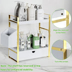 2-Tier Bathroom Counter Organizer with Drawer and Basket, Wood Countertop Organizer for Storage, Skincare Organizers for Vani