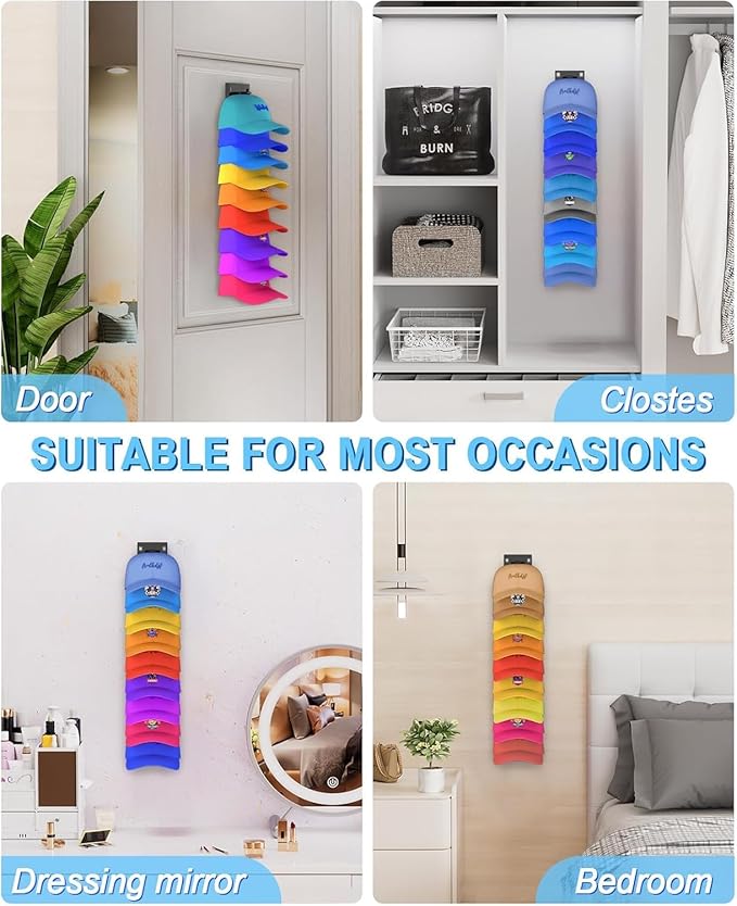 Hat Organizer for Baseball Caps 2 Packs with Built-in Spring Clips - Wall Mount Closet Hat Rack Holder,Storage for Door/Close