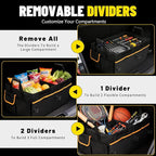 95L Car Trunk Organizer with 2 Tie-Down Straps&2 Removable Dividers|Foldable Cover,Multi-Compartment Collapsible Storage Box f