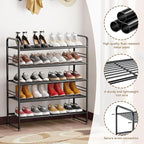 Shoe Rack Stackable, 5 Tier All Metal Free Standing Shoe Storage for Garage, Heavy Duty & Adjustable, Black