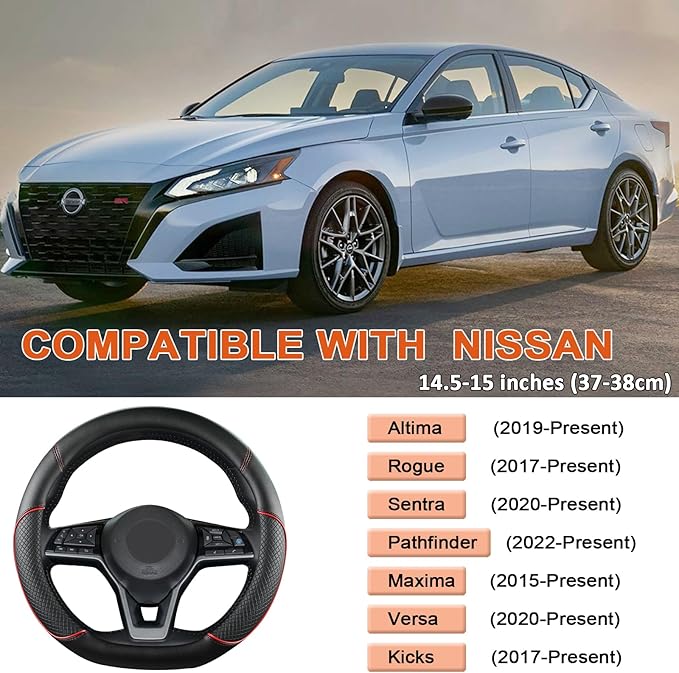 GIANT PANDA D Shape Steering Wheel Cover for Nissan Rogue Kicks - Auto Car Steering Wheel Cover Customized for Nissan Altima 