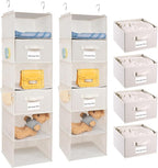 BrilliantJo 2 Pack 6 Shelves Hanging Closet Organizer with 2 Drawer, Hanging Storage with 4 Side Pockets for Clothes Shoes, 4