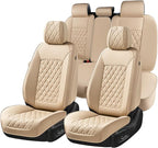 Huidasource Beige Seat Covers, Nappa Leather Car Seat Covers, Velcro Adjustable, Compatible with Airbags, Armrests, Child Sea