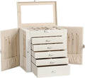 Frebeauty Large Jewelry Box,6-Tier PU Leather Jewelry Organizer,Multi-functional Storage Case with Mirror,Accessories Holder 