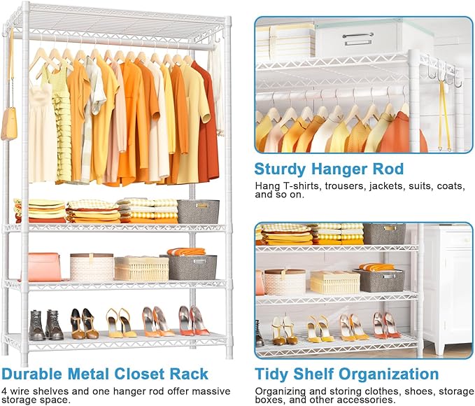Ulif H4 Plus Garment Rack, 4-Tier Portable Clothes and Clothing Rack for Bedroom and Cloakroom, Closet Storage and Organizer 