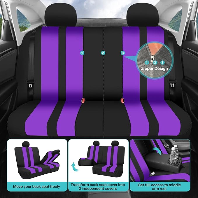 FH Group Car Seat Cover Full Set Striking Striped Car Seat Covers with Front Seat Covers and Rear Split Bench, Universal Fit 