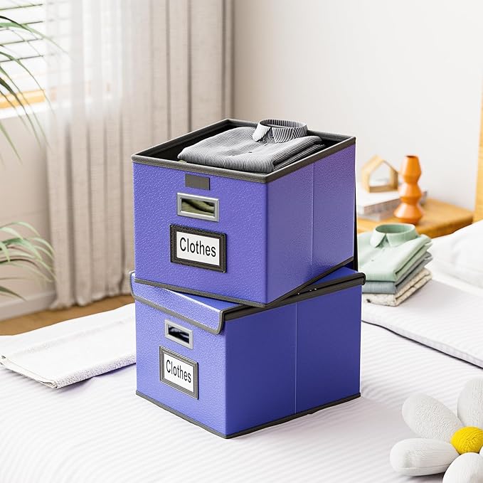 Huolewa File Organizer Box with Lid, Collapsible Leather File Folder Organizer for Office Document Storage, Filing Box with P