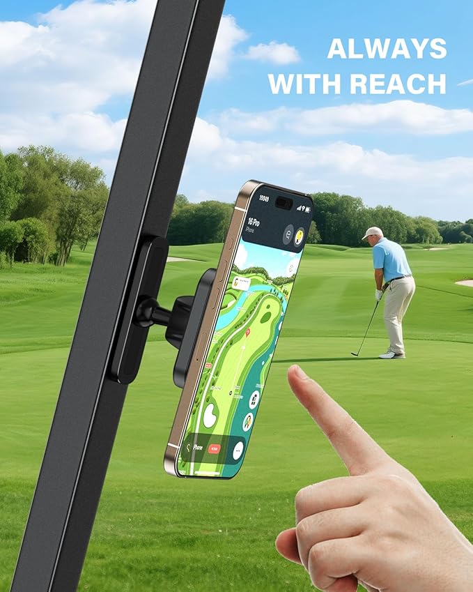 A2C Upgraded Magnetic Golf Cart Phone Holder, Golf Accessories for Men, Unique Golf Gifts for Golfer Lover Husband Father Dad, Golf Valentines Gift for Him, Golf Phone Mount for MagSafe iPhone 12-17