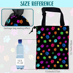 Car Garbage Bag Colorful Paw Prints Hanging Canvas Car Trash Bag Waterproof Drawstring Car Back Seat Organizer for Car Back Front Seat Console with Adjustable Buckle