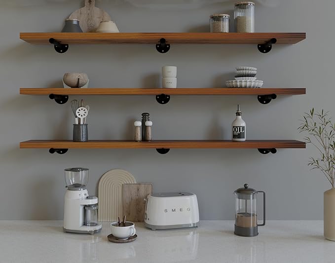 Industrial Pipe Wall Wood Shelves,Real Wooden Shelves 48" in Special Brown Color with 1.2" Extra Thickness, Modern Floating S