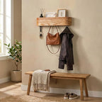 Coat Rack Wall Mount with Shelf | Wall Mounted Coat Rack with 5 Hidden Wall Hooks | Wooden Coat Rack with Mail Holder | Entry