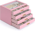 AKOZLIN Jewelry Box with Clear Lid Functional Leather Jewelry Storage Organizer Case 4 Drawers for Women Girls Necklace Ring 
