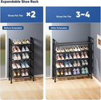 Abiglifty 5-Tier Expandable Shoe Rack,17"-33" Adjustable Shoe Rack for Closet,Metal Shoes Shelves for Front Door Entrance, Ga