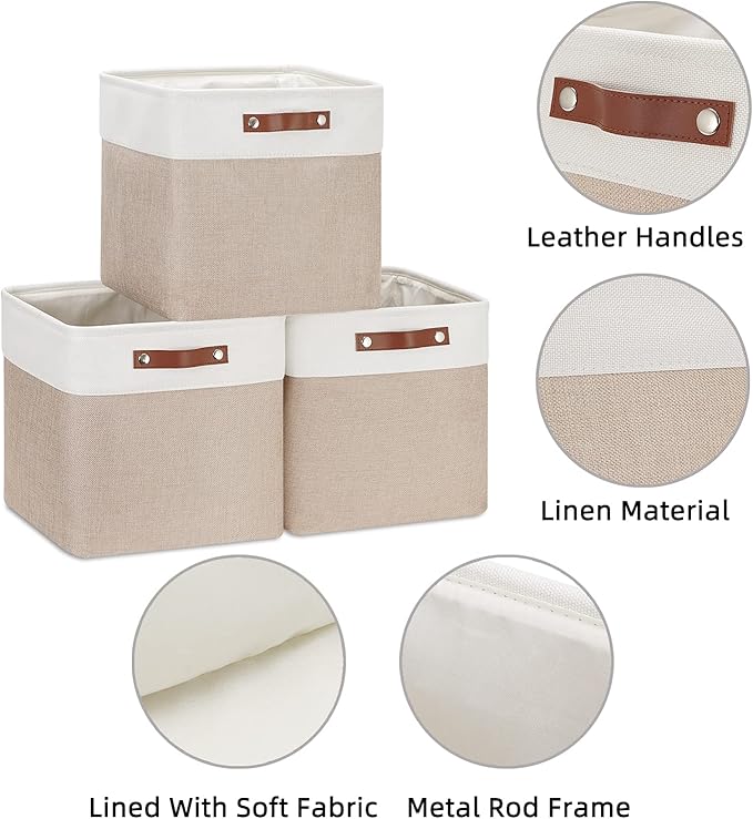 HNZIGE Cube Storage Baskets for Shelves Foldable Storage Baskets(3 Pack) Cube Storage Bin,13 Inch Storage Basket for Organizi