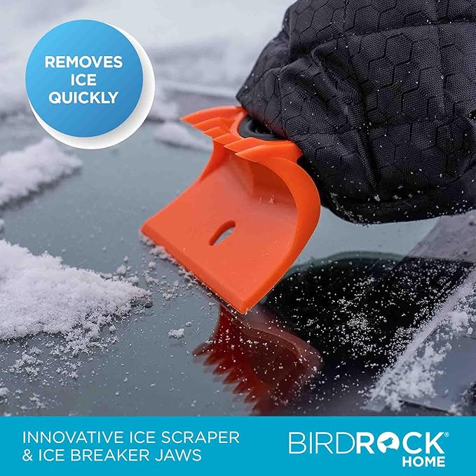 BIRDROCK Home 2 Pack Ice Scraper and Breaker Combo for Car Windshield & Windows | Water Resistant & Large Padded Glove | Wide 4" Blade | Non-Scratch | Tough ABS Plastic