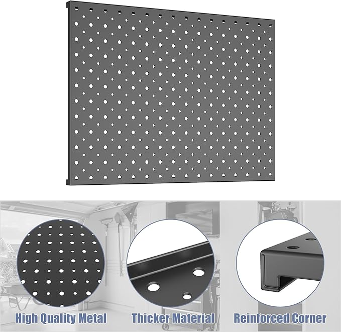 WALMANN 12"x16" Metal Pegboard Panels and Hooks for Garage, Tool Storage Pegboard with Hook - Compatible with 1/8" & 1/4" Hoo