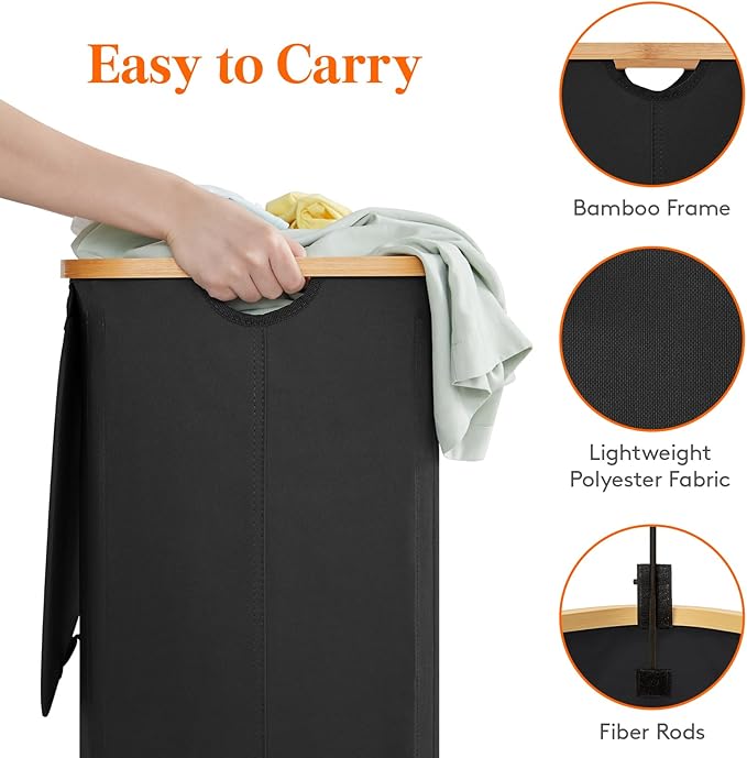 Lifewit 150L Laundry Basket with Lid, Clothes Hampers with Bamboo Handles and 2 Removable Bags, Large Foldable Laundry Hamper