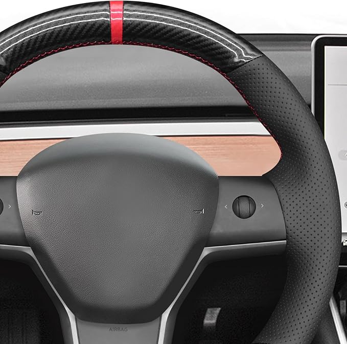 MEWANT Hand Stitched Steering Wheel Cover for Tesla Model 3 2017-2023 / Model Y 2020-2023 for Tesla Model 3/Y Accessories