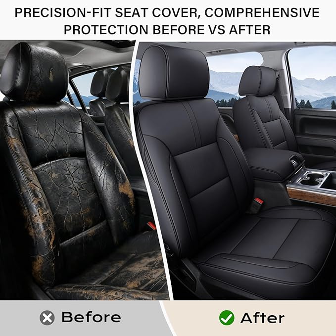 Coverado Chevy Silverado Seat Covers, Faux Leather Seat Covers Fit for Chevy Silverado GMC Sierra 2007-2025 1500, 2015-2025 2