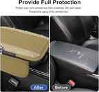 NBTEPEM Bling Beige Car Center Console Cover, Leather Car Arm Rest Cover with 2 Storage Bags, Universal Auto Armrest Protector Storage Box, Bling Accessories Interior for Most Vehicles