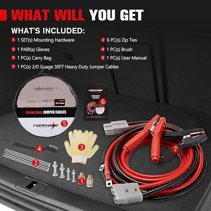 FIERYRED 2/0 Gauge 30 FT Quick Connect Jumper Cables, 1500A Heavy Duty Booster Cables with Travel Bag, Heavy Duty Battery Jumper Cable for Truck, Diesel Trucks, SUV and Car