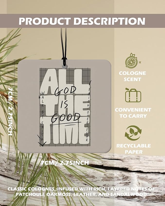 Neutral Christian Square Citrus Car Air Freshener 4 Pcs, Beige Religious Bible Verse Hanging Air Freshener for Cars Bathroom 