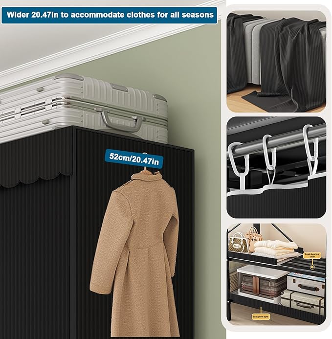 FPIGSHS Heavy Duty Clothes Rack with Cover Foldable Covered Clothes Rack for Hanging Clothes portable Wardrobe Closet System 