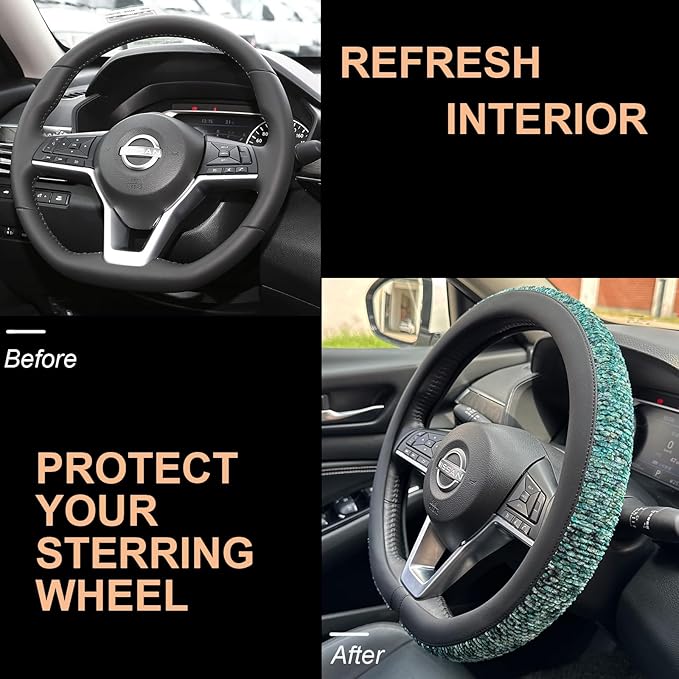 PINCTROT D Shaped Chenille Leather Steering Wheel Cover, Soft Mottled Colors, Sweat-Proof, Non-Slip Grip, All-Season Comfort,