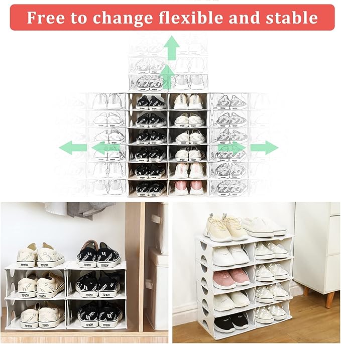 6-Tier Shoe Rack,Stackable Shoe Storage Organizer for Bedroom Entryway, Adjustable Shoe Rack,Shoe Slots Organizer Shelf, Easy