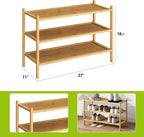 BMOSU 3-Tier Bamboo Shoe Rack Premium Stackable Shoe Shelf Storage Organizer for Hallway Closet Living Room Entryway Organize