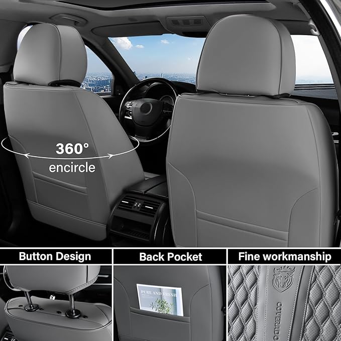 Coverado Front Seat Covers, Car Seat Cover, Leather Seat Covers for Car, Automotive Seat Covers Protector with Lumbar Support