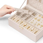 VLANDO 2 Layer Jewelry Box Large Jewelry Organizer for Women Removable Jewelery Tray for Necklace Earrings Rings Bracelets Mo