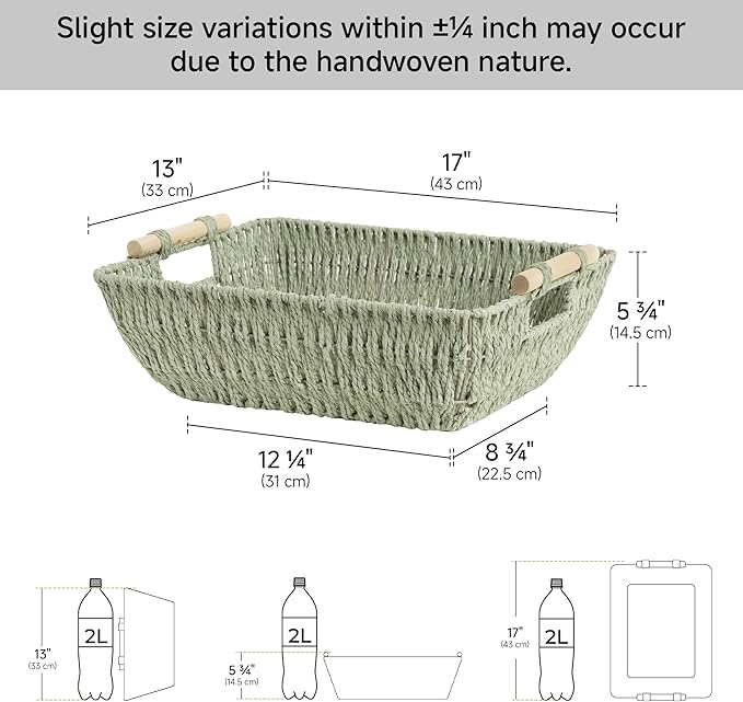 StorageWorks Extra Large Wicker Storage Basket for Organizing with Wooden Handles, Toilet Paper Baskets for Shelf, Bosana Gre