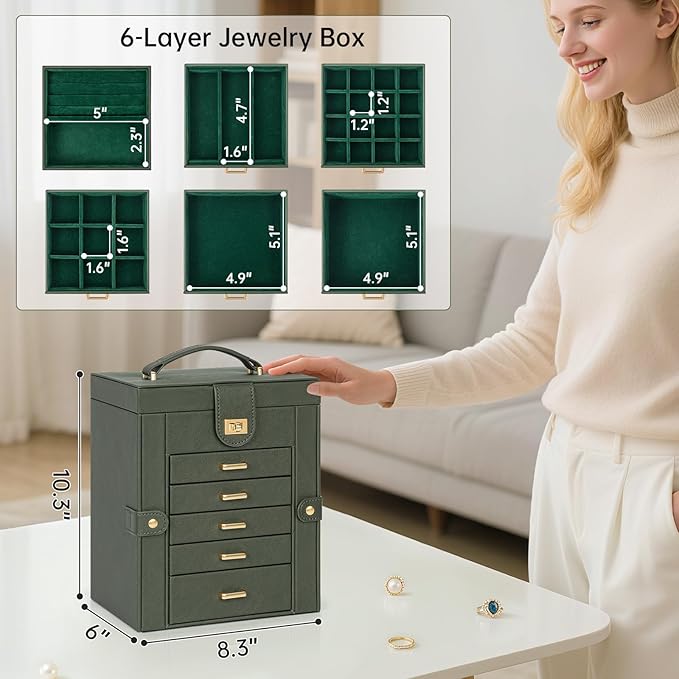 AKOZLIN Jewelry Box Organizer Functional Leather Jewelry Storage Case for Women Girls Ring Necklace Earring Bracelet Holder O