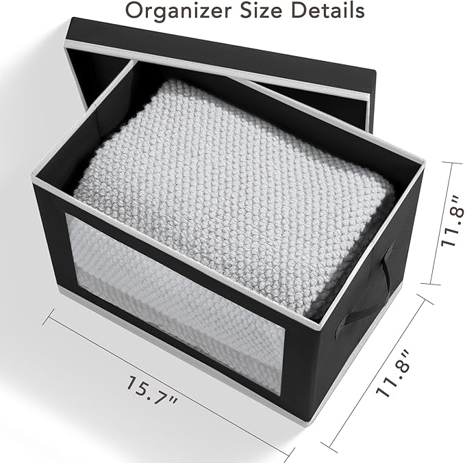 Homsorout Storage Boxes with Lids - 4 Pack Fabric Clear Window Storage Bins, Large Decorative Storage Bins with Handles, Line